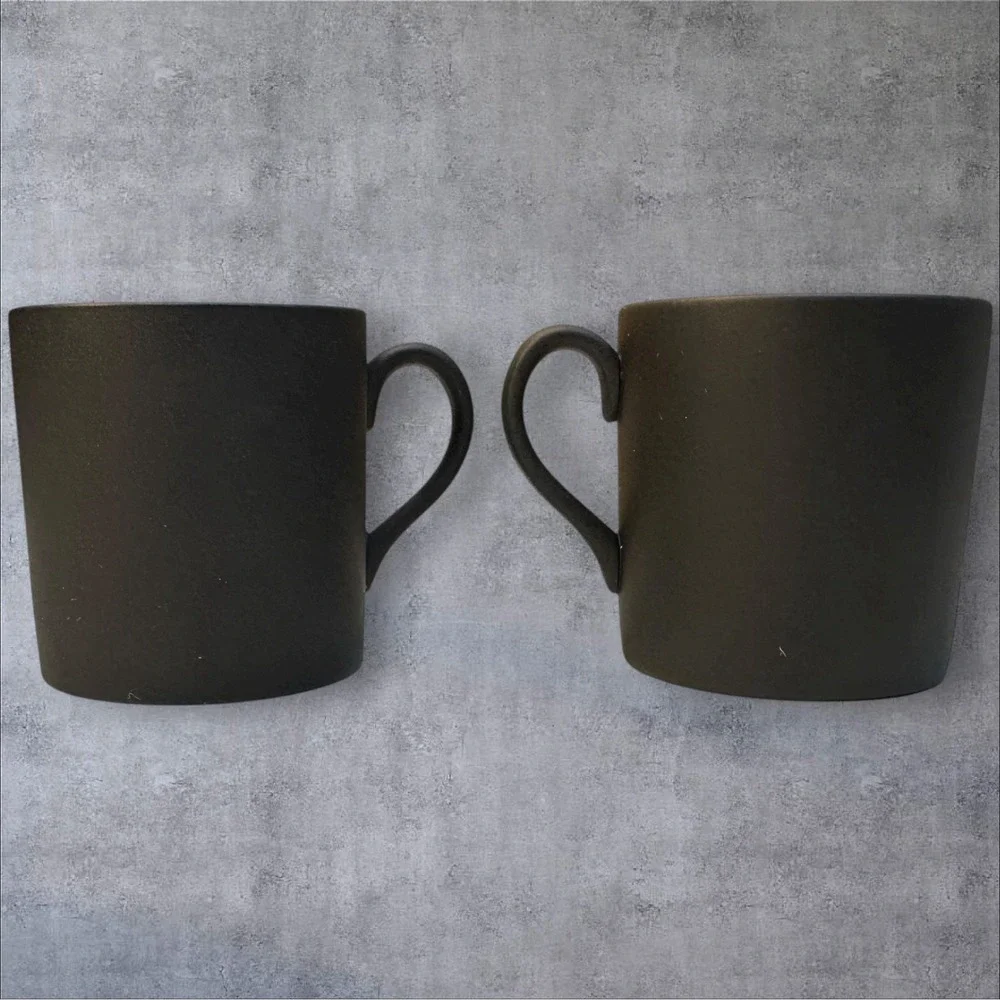 2 WEDGWOOD BASALT BLACK Bond Shape Demitasse‎ Espresso Cup & Saucer Set England